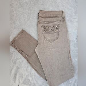 City Streets Tan Straight Leg Jeans with Eyelet Pocket